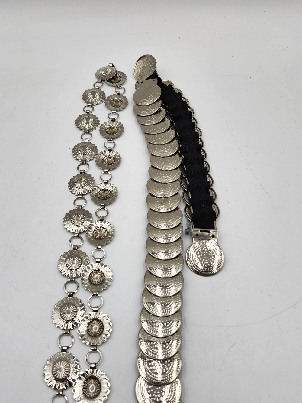 Silver Concho Coin Link Belts - Set of 2